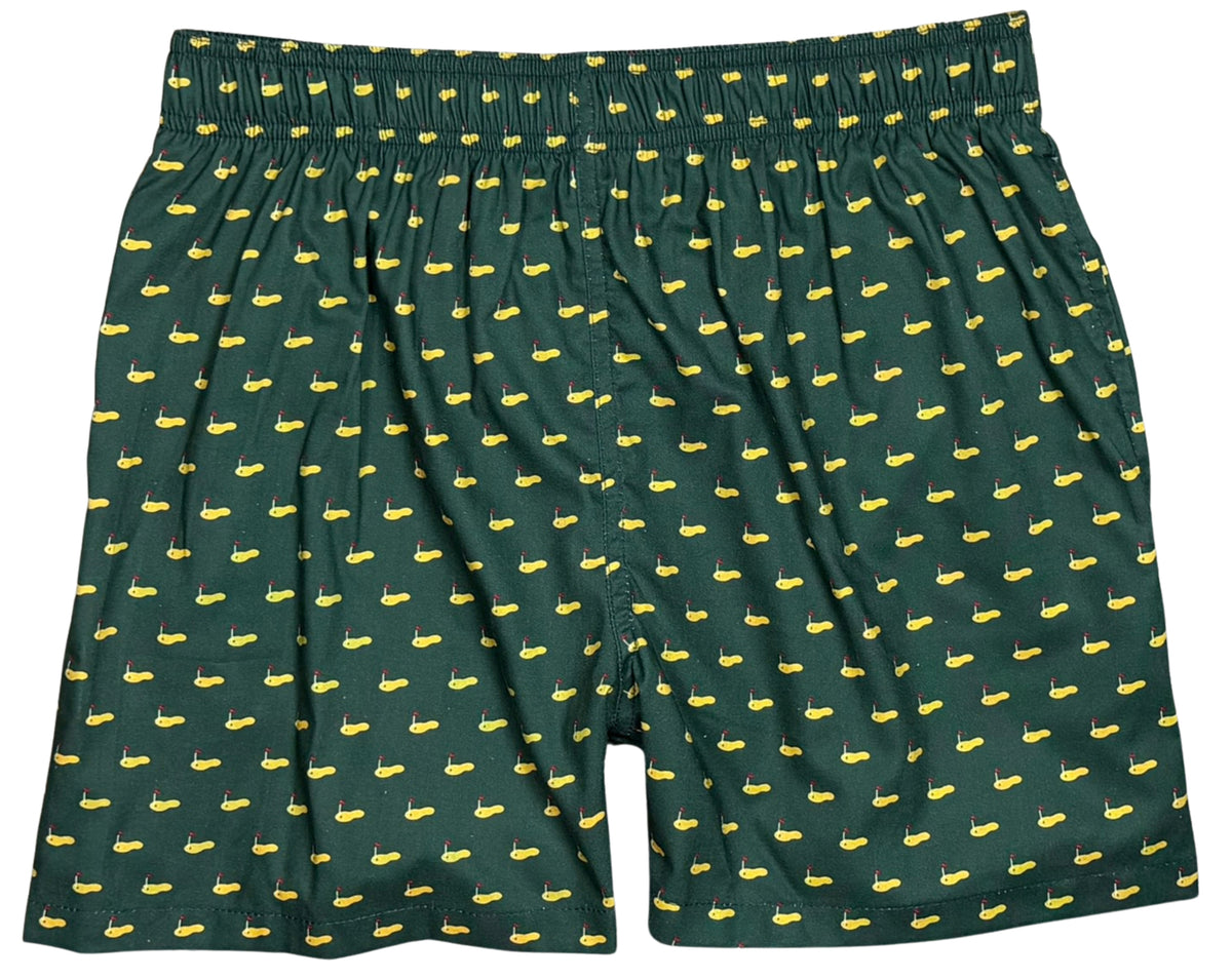 Aim for the Green UNLINED | 100% Natural Cotton | M's ELASTIC Waist Swim Trunks | 3 Lengths