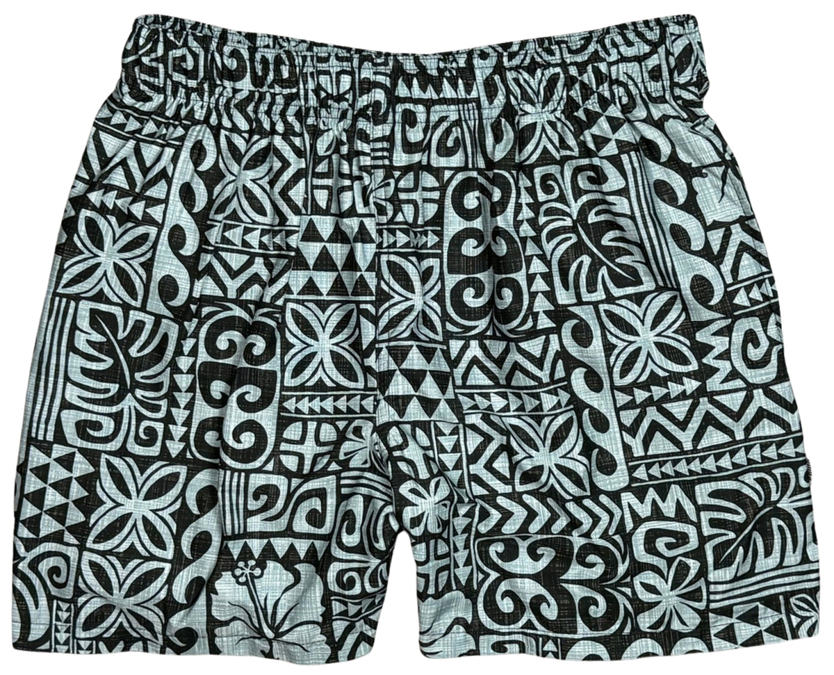 Island Code WITH Mesh Brief | 100% Natural Cotton | M's ELASTIC Waist Swim Trunks | 3 Lengths