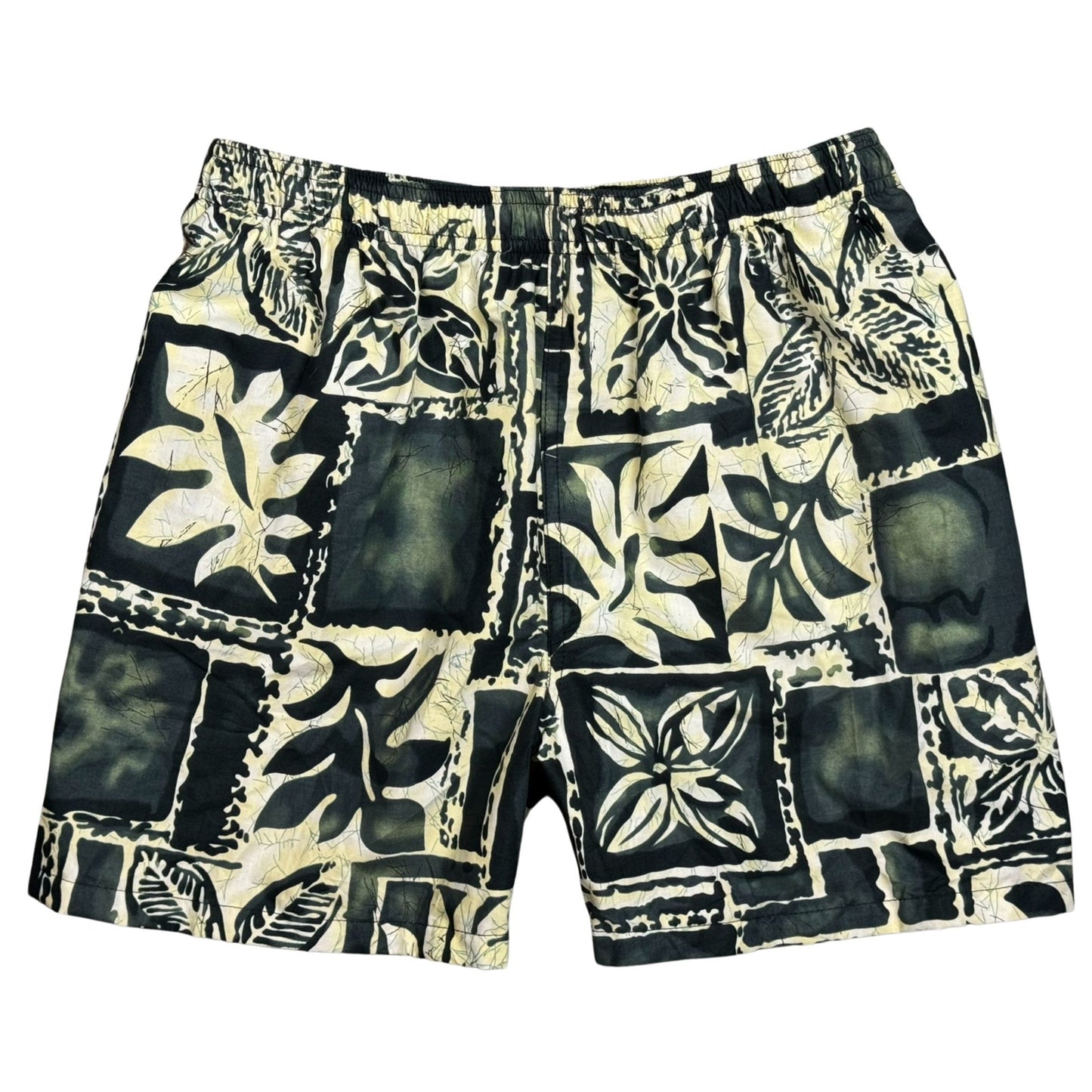 Indo Tapa UNLINED | 100% Natural Cotton | M's ELASTIC Waist Swim Trunks | 3 Lengths