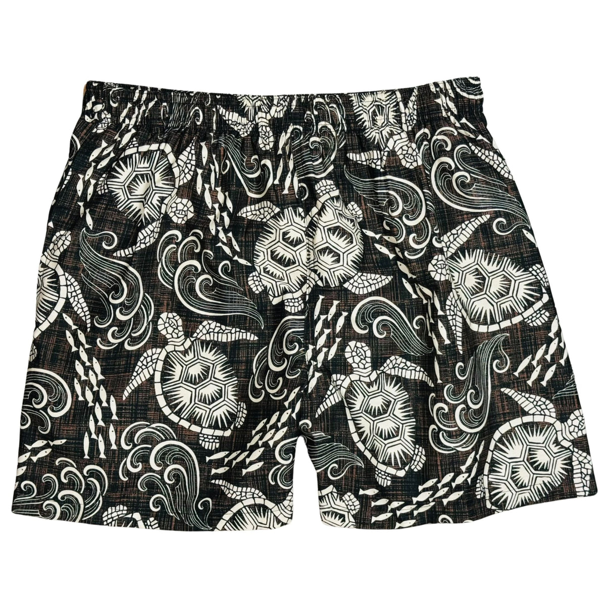 Honu UNLINED | 100% Natural Cotton | M's ELASTIC Waist Swim Trunks | 3 Lengths