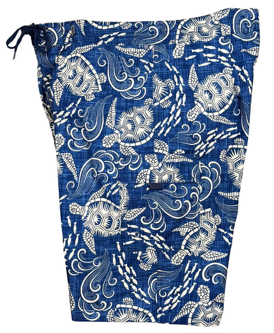 Honu | 100% Natural Cotton | M's NON-Elastic Waist Board Shorts | 3 Lengths | 3 COLORS