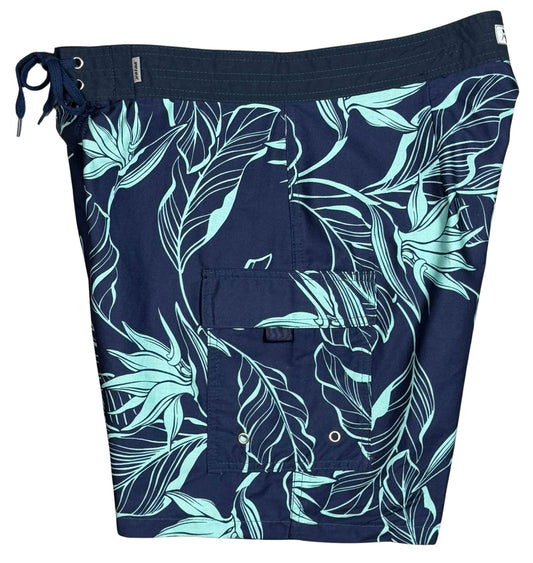 Blue Hawaii | 100% Natural Cotton | M's NON-Elastic Waist Board Shorts | 3 Lengths