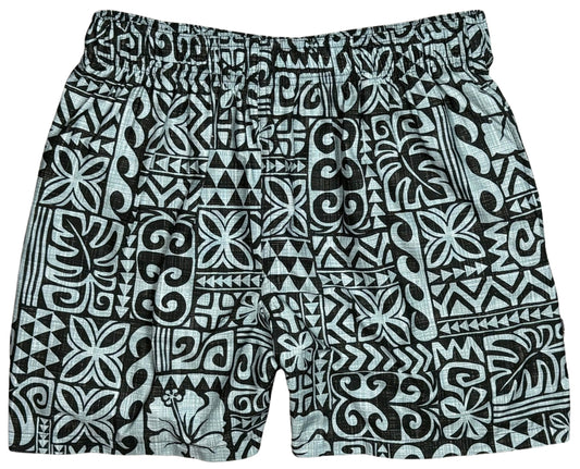 Island Code UNLINED | 100% Natural Cotton | M's ELASTIC Waist Swim Trunks | 3 Lengths