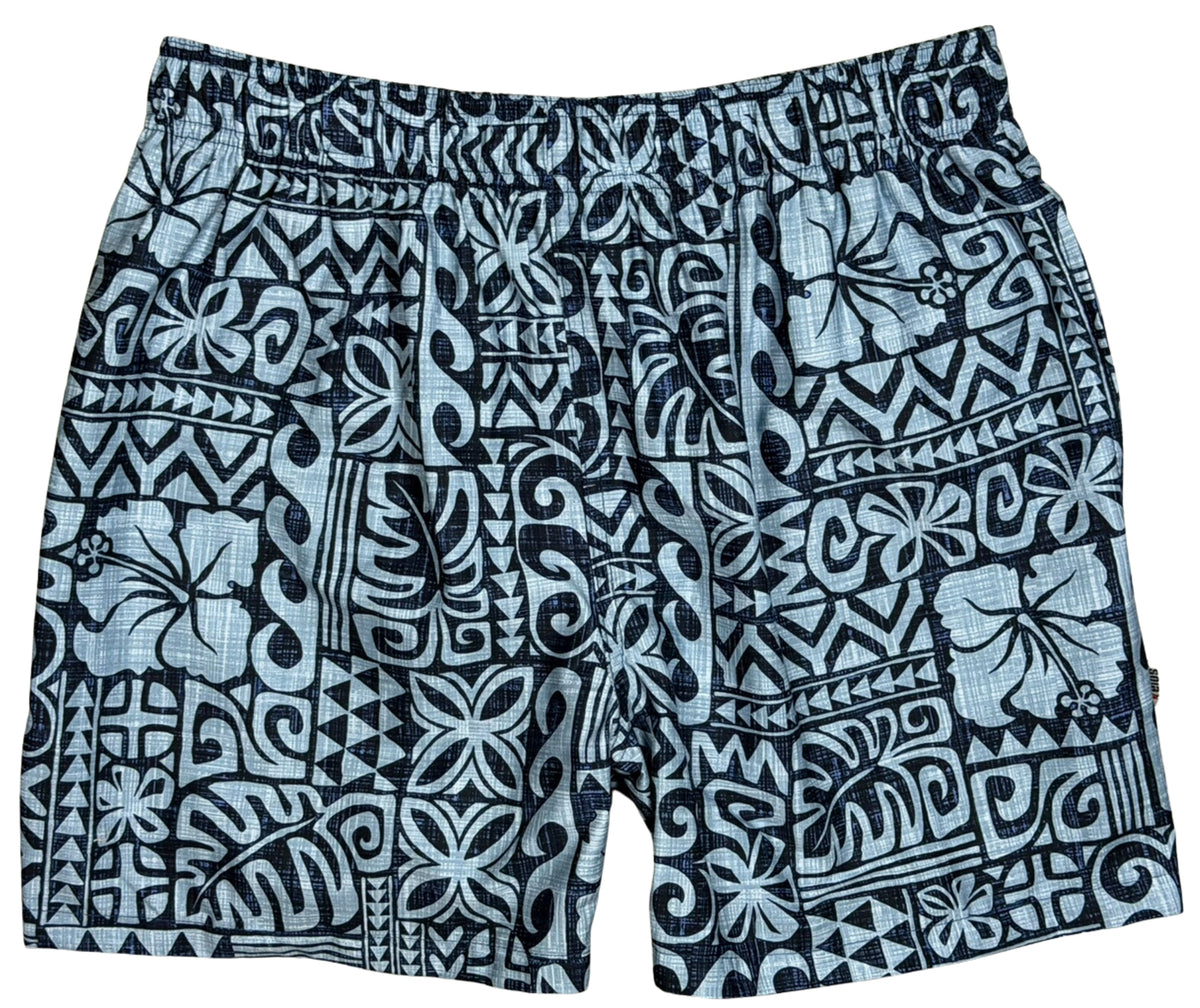 Island Code UNLINED | 100% Natural Cotton | M's ELASTIC Waist Swim Trunks | 3 Lengths