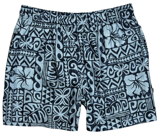 Island Code UNLINED | 100% Natural Cotton | M's ELASTIC Waist Swim Trunks | 3 Lengths