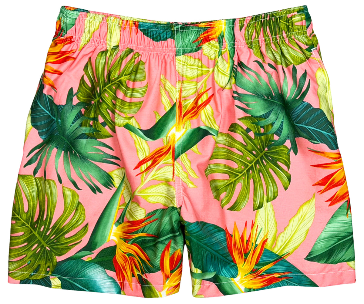 Paradise Found WITH Mesh Brief | 100% Natural Cotton | M's ELASTIC Waist Swim Trunks | 3 Lengths