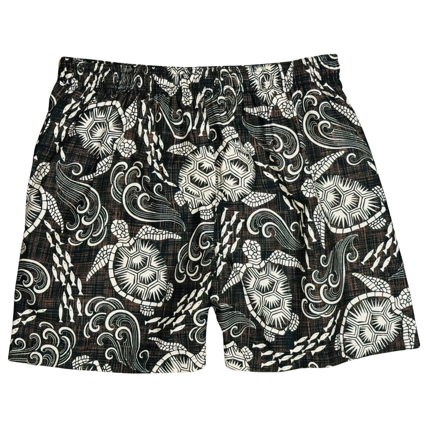 Honu WITH Mesh Brief | 100% Natural Cotton | M's ELASTIC Waist Swim Trunks | 3 Lengths