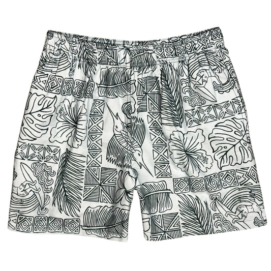 Dream Summer UNLINED | 100% Natural Cotton | M's ELASTIC Waist Swim Trunks | 3 Lengths